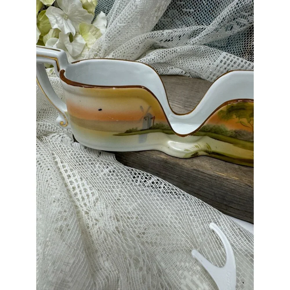 Vintage Nippon Hand Painted Spoon Holder Sunset & Tree Sceen